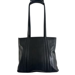 Vintage 90s Jones New York Black Leather Tote Bag | Double Strap Shoulder Bag